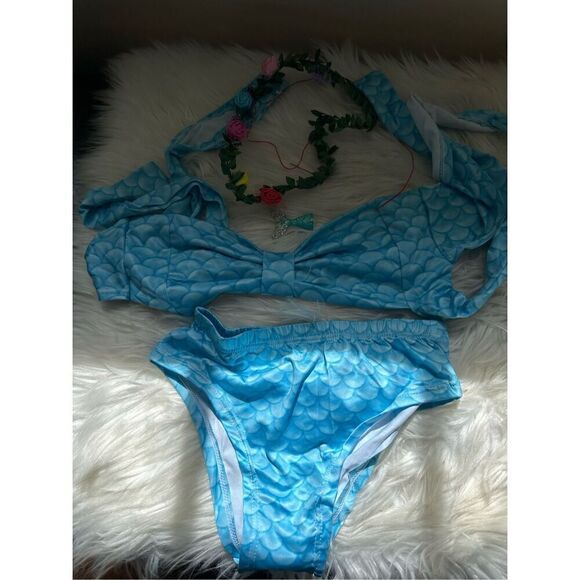 Mermaid bikini 4 piece set girls size 6-7 aqua - Picture 2 of 4